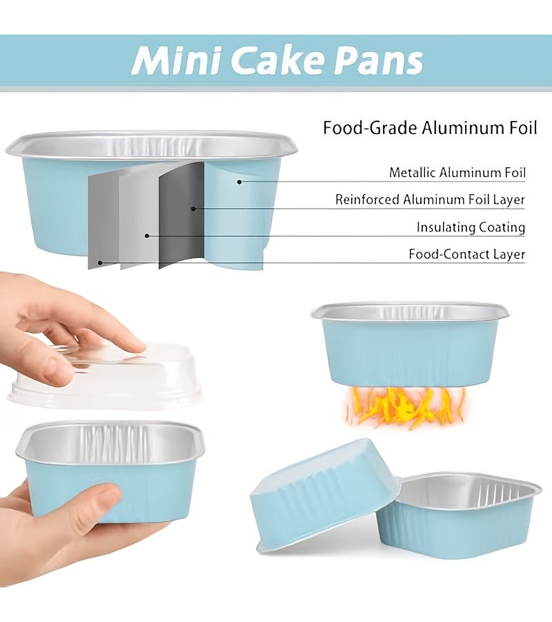 30 Pcs Square Aluminum Foil Baking Cups Set with 10 Boxes Lids and Spoons for Mini Bread Cake and Dessert - Image 2