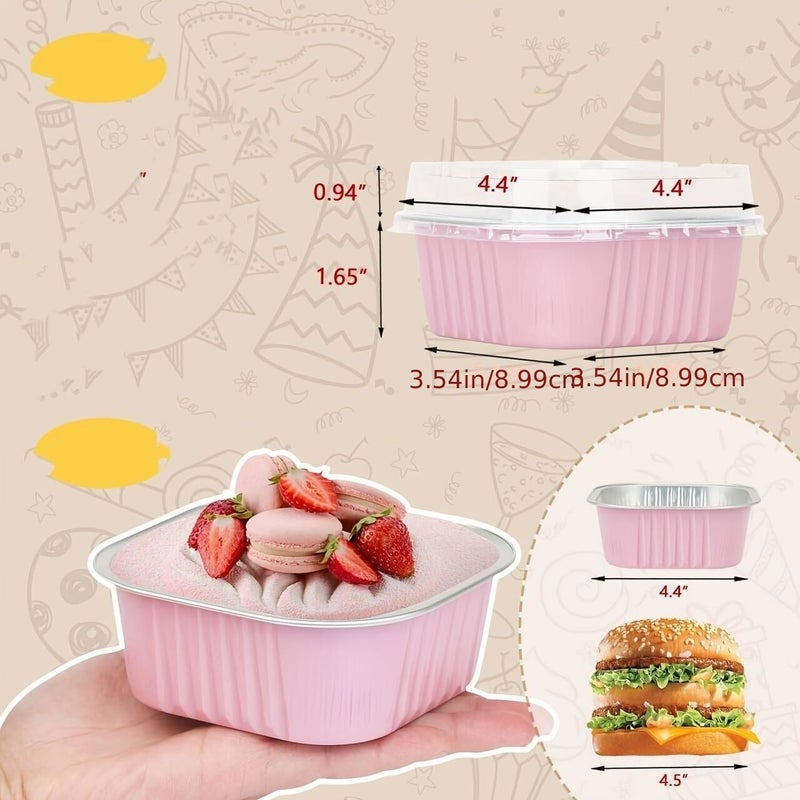 30 Pcs Square Aluminum Foil Baking Cups Set with 10 Boxes Lids and Spoons for Mini Bread Cake and Dessert - Image 3