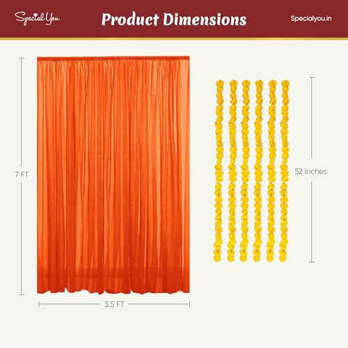 SpecialYou.in SpecialYou® Ganpati Decoration Setup for Home with Orange Chiffon Curtains, Marigold for Ganpati Decorations Backdrop, Ganesh Decorations Items for Home, Ganesh Chaturthi Decoration Setup-13Pcs - Image 4