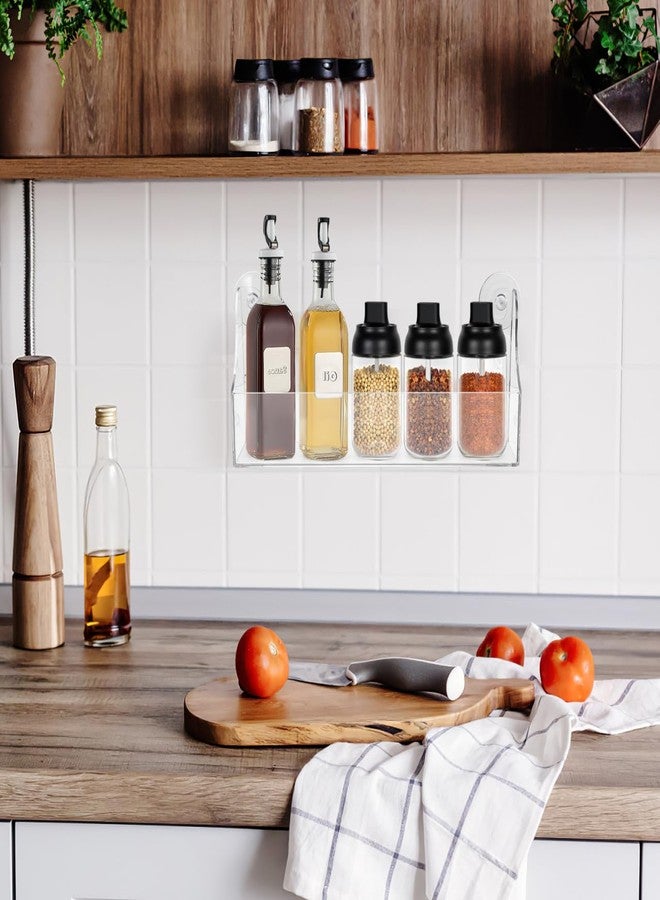 Amosfun Acrylic Suction Cup Beverage Shelf 5-Bottle Drink Organizer for Refrigerator Kitchen Bathroom Suction Cup Storage Holder 13.14 X 5.70 X 2.95 Inches - Image 4