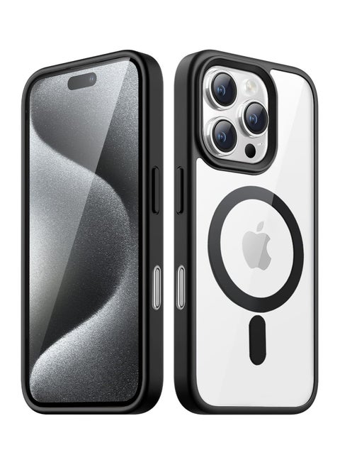 Magnetic Case for iPhone 16 Pro Max 6.9-Inch Compatible with MagSafe, Shockproof Phone Bumper Cover, Solid Color Matte TPU Frame, Anti-Scratch Clear Back (Black)