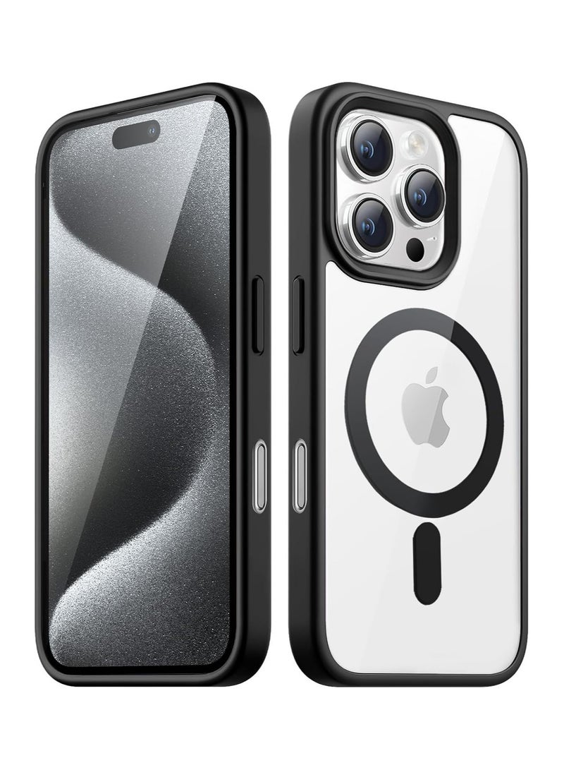 Magnetic Case for iPhone 16 Pro Max 6.9-Inch Compatible with MagSafe, Shockproof Phone Bumper Cover, Solid Color Matte TPU Frame, Anti-Scratch Clear Back (Black)