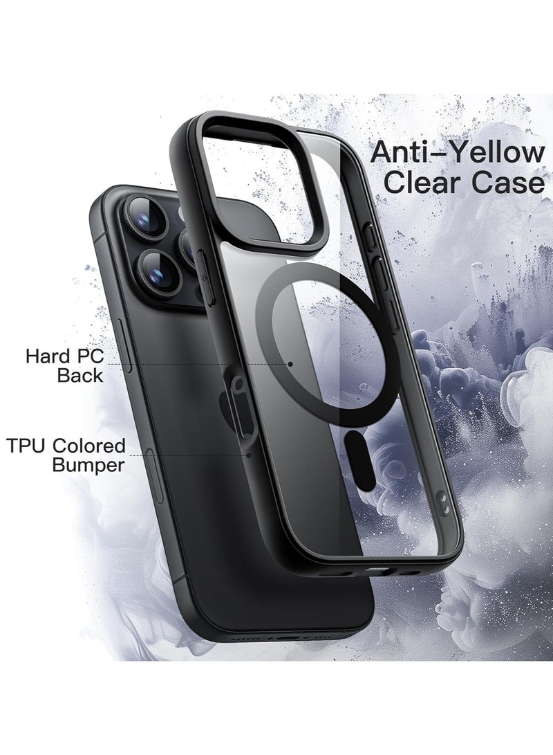 Magnetic Case for iPhone 16 Pro Max 6.9-Inch Compatible with MagSafe, Shockproof Phone Bumper Cover, Solid Color Matte TPU Frame, Anti-Scratch Clear Back (Black)