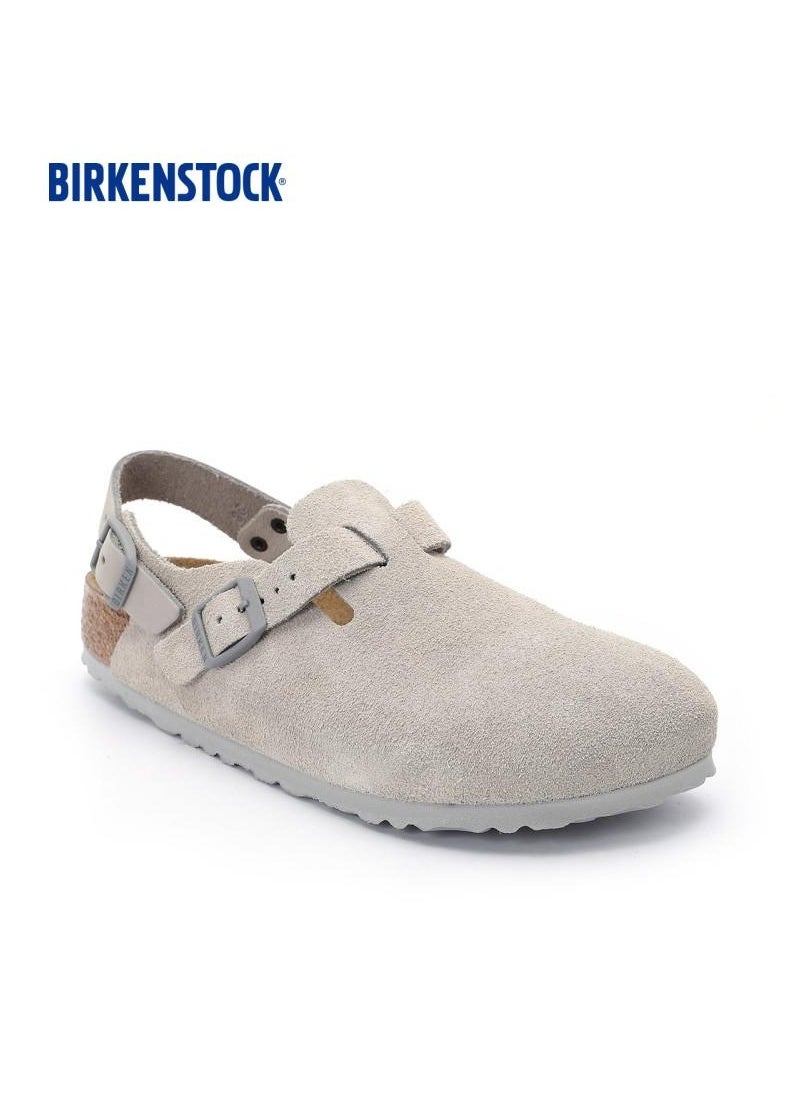 بيركنستوك BIRKENSTOCK Large Buckle Men's and Women's Suede Boston Mule Slippers (باللغة الإنجليزية)  - Image 1