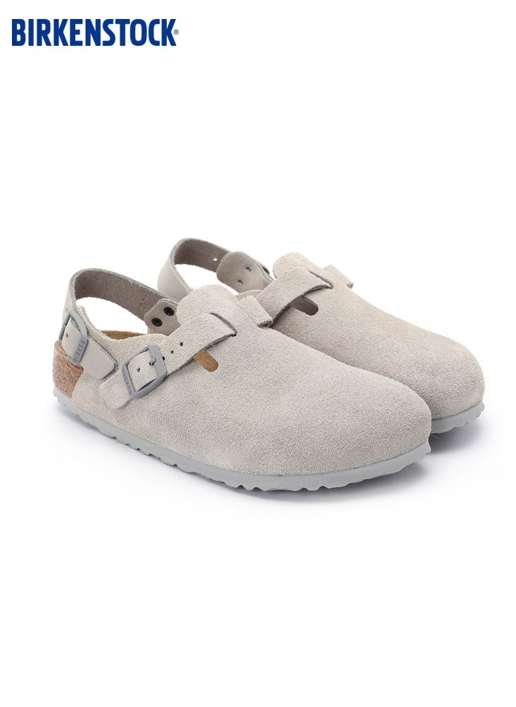 بيركنستوك BIRKENSTOCK Large Buckle Men's and Women's Suede Boston Mule Slippers (باللغة الإنجليزية)  - Image 3