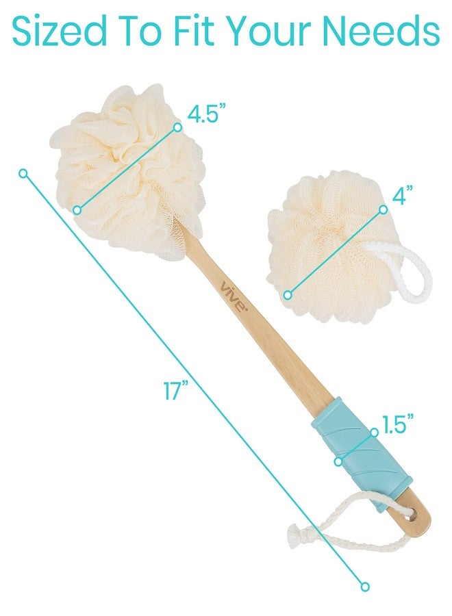 Vive 17” Shower Loofah with Long Handle - Exfoliating Back & Body Scrubber for Men & Women - Luffa Sponge on a Stick for Bathing, Cleaning - Includes Extra Handheld Lufa, Hook & String to Hang on Wall - Image 3