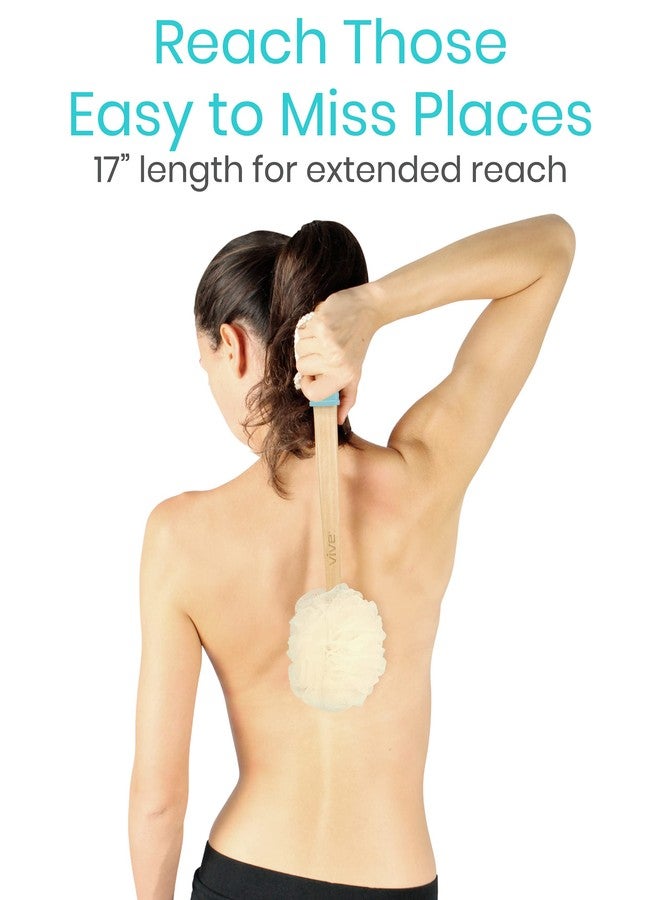 Vive 17” Shower Loofah with Long Handle - Exfoliating Back & Body Scrubber for Men & Women - Luffa Sponge on a Stick for Bathing, Cleaning - Includes Extra Handheld Lufa, Hook & String to Hang on Wall - Image 5