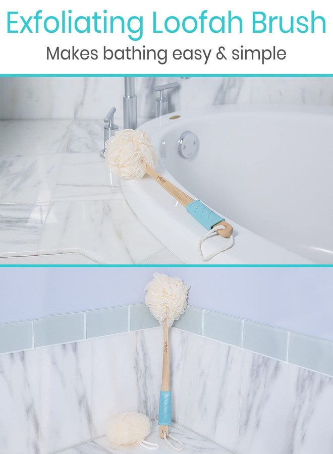 Vive 17” Shower Loofah with Long Handle - Exfoliating Back & Body Scrubber for Men & Women - Luffa Sponge on a Stick for Bathing, Cleaning - Includes Extra Handheld Lufa, Hook & String to Hang on Wall - Image 4