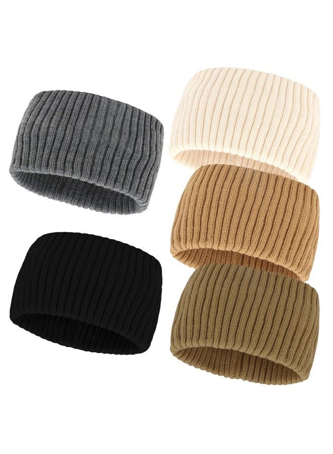 YISSION 5 Pcs Winter Headbands for Women Non Slip Wide Headbands Thick Knit Head bands White Khaki Brown Gray Black Headband Soft Ear Warmer Hairbands Hair Accessories for Women Girls - Image 1