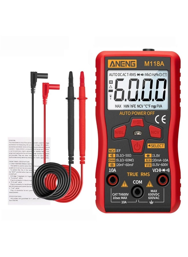 ANENG ANENG M118A Digital Mini Multimeter Tester True Rms Auto Mmultimetro Tranistor Meter with NCV Data Hold 6000counts Flashlight
