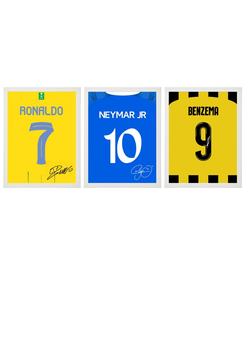 Boomah Accessories Set of 3, Ronaldo - Neymar - Benzema Saudi League Autographed Jersey Poster with Frame 30x40cm - Image 1