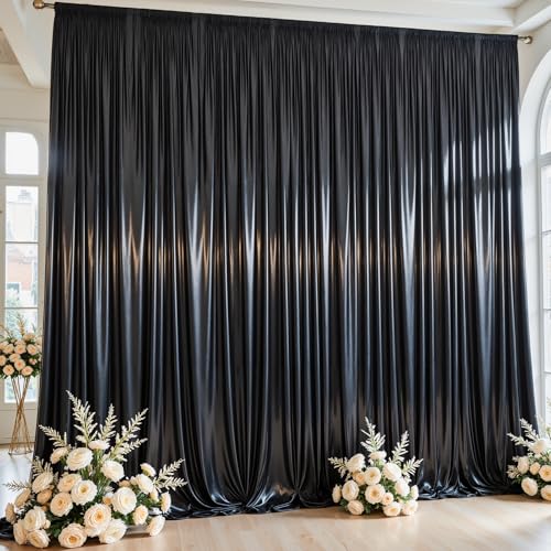 PARTISKY 10x10ft Black Glitter Backdrop Curtain for Parties, Wrinkle Free Satin Photo Backdrop Drapes 2 Panels 5x10FT Shimmer Back Drop Cloth for Christmas Wedding Photography Twilight Birthday Decorations - Image 1