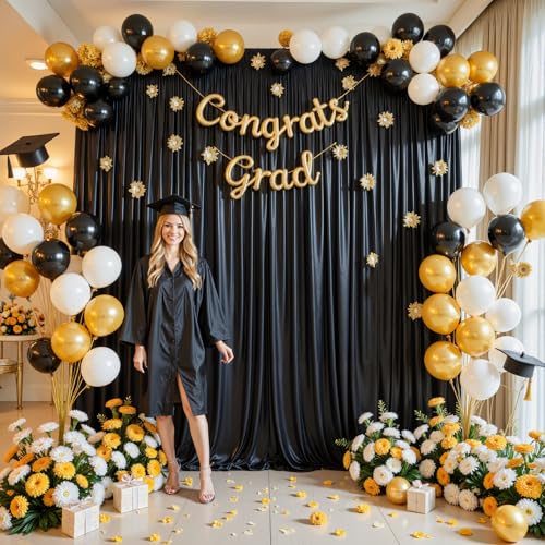 PARTISKY 10x10ft Black Glitter Backdrop Curtain for Parties, Wrinkle Free Satin Photo Backdrop Drapes 2 Panels 5x10FT Shimmer Back Drop Cloth for Christmas Wedding Photography Twilight Birthday Decorations - Image 4