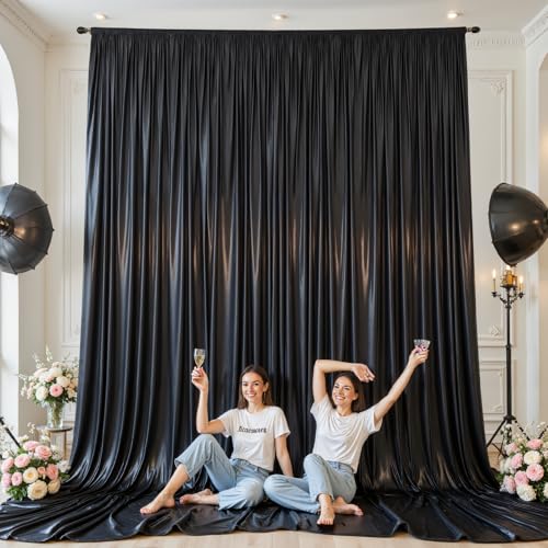 PARTISKY 10x10ft Black Glitter Backdrop Curtain for Parties, Wrinkle Free Satin Photo Backdrop Drapes 2 Panels 5x10FT Shimmer Back Drop Cloth for Christmas Wedding Photography Twilight Birthday Decorations - Image 3