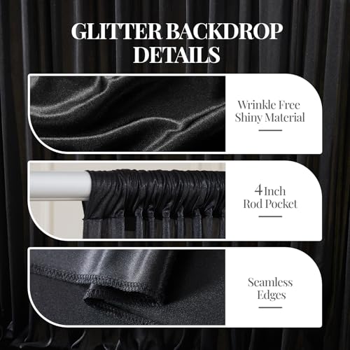 PARTISKY 10x10ft Black Glitter Backdrop Curtain for Parties, Wrinkle Free Satin Photo Backdrop Drapes 2 Panels 5x10FT Shimmer Back Drop Cloth for Christmas Wedding Photography Twilight Birthday Decorations - Image 2