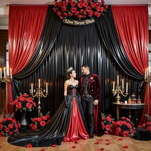 PARTISKY 10x10ft Black Glitter Backdrop Curtain for Parties, Wrinkle Free Satin Photo Backdrop Drapes 2 Panels 5x10FT Shimmer Back Drop Cloth for Christmas Wedding Photography Twilight Birthday Decorations - Image 5