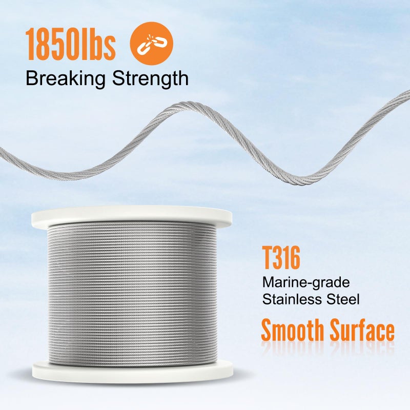 BLIKA 400FT 1/8" Stainless Steel Cable, T316 Marine Grade, Stainless Steel Wire Rope 7x7 Strands Construction, 1850lbs Breaking Strength Aircraft Cable for Deck Cable Railing, DIY Balustrades - Image 4