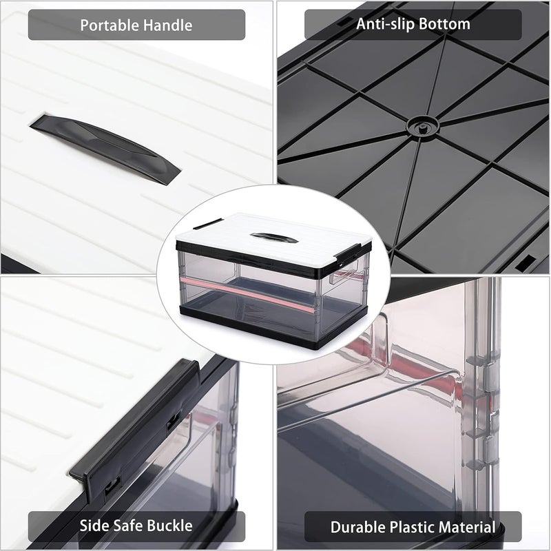 Foldable Plastic Storage Box With Lid, Upgrade Multifunction Transparent Collapsible Storage Bins, Stackable Clear Latch Storage Box with Handle, Clear Black - Image 5