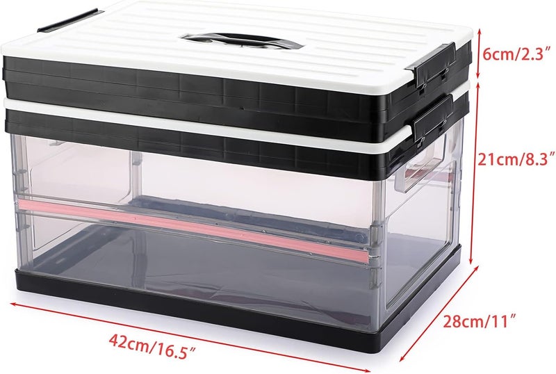 Foldable Plastic Storage Box With Lid, Upgrade Multifunction Transparent Collapsible Storage Bins, Stackable Clear Latch Storage Box with Handle, Clear Black - Image 4
