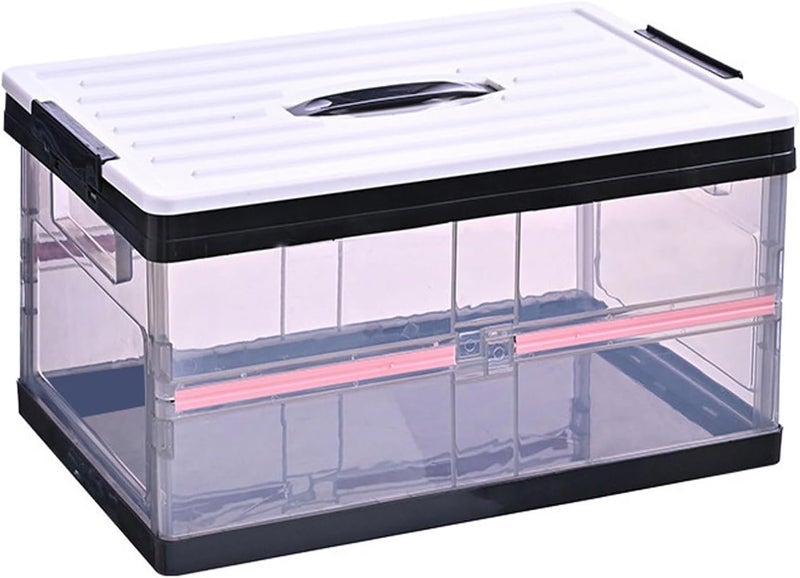 Foldable Plastic Storage Box With Lid, Upgrade Multifunction Transparent Collapsible Storage Bins, Stackable Clear Latch Storage Box with Handle, Clear Black - Image 1