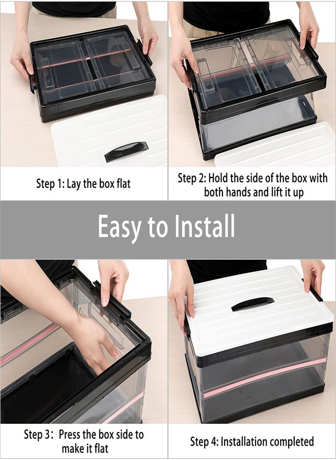 KASTWAVE - Foldable Plastic Storage Box With Lid Upgrade Multifunction Transparent Collapsible Storage Bins Stackable Clear Latch Storage Box with Handle Clear Black - Image 1