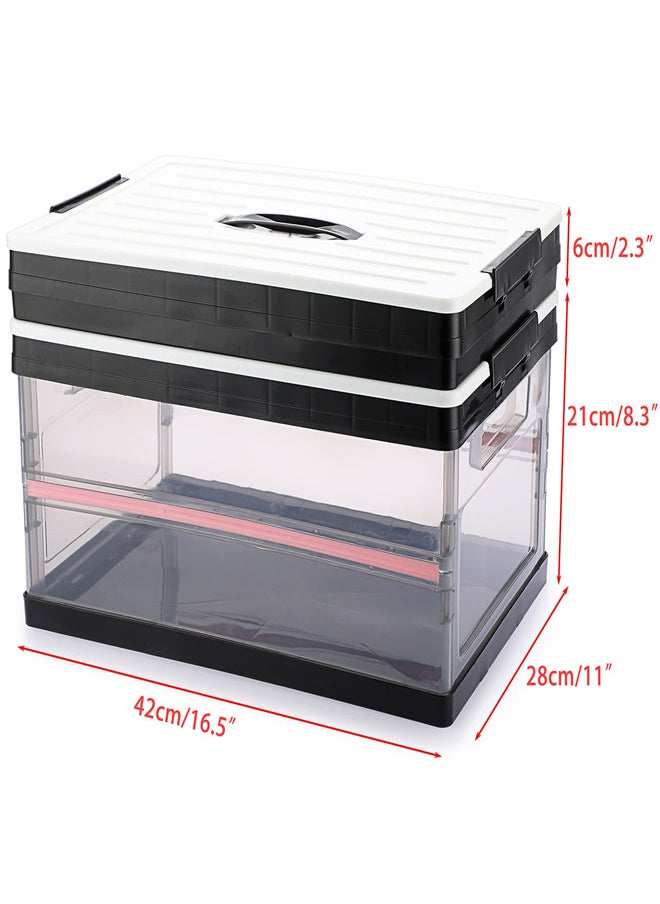 KASTWAVE - Foldable Plastic Storage Box With Lid Upgrade Multifunction Transparent Collapsible Storage Bins Stackable Clear Latch Storage Box with Handle Clear Black - Image 1