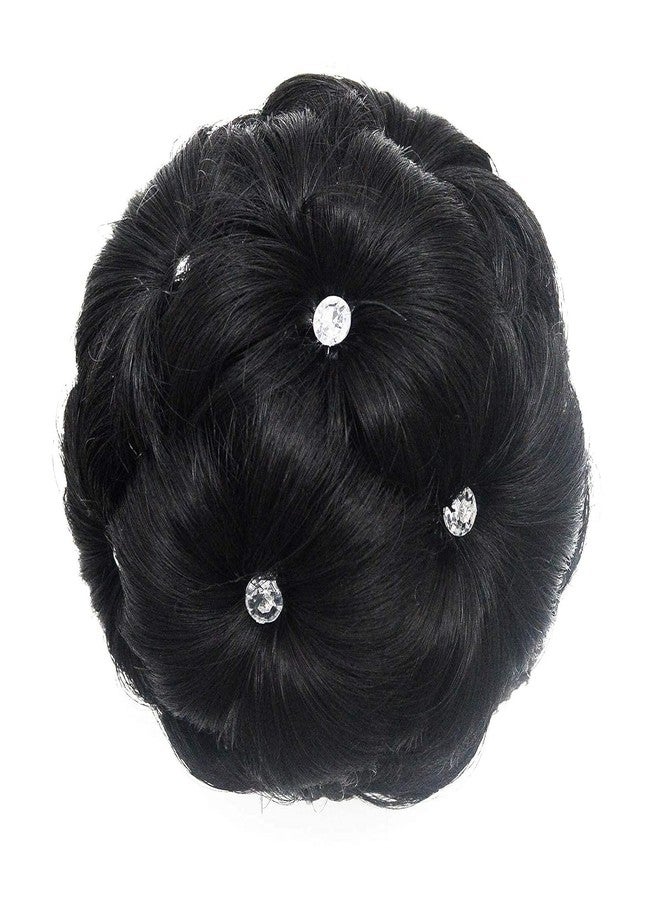 AUTOWRAP Clip in Hair Bun for Women Black Chignon with Rhinestone Synthetic Tress Claw In Ponytail Hair Extension Updo Hairpiece (Black Chignon with Rhinestone) - Image 4