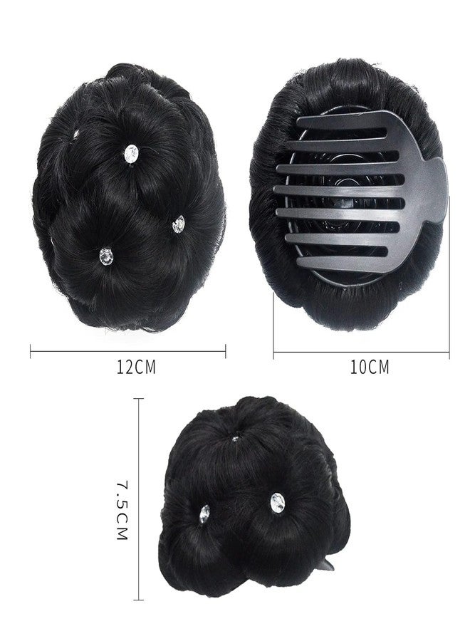 AUTOWRAP Clip in Hair Bun for Women Black Chignon with Rhinestone Synthetic Tress Claw In Ponytail Hair Extension Updo Hairpiece (Black Chignon with Rhinestone) - Image 5