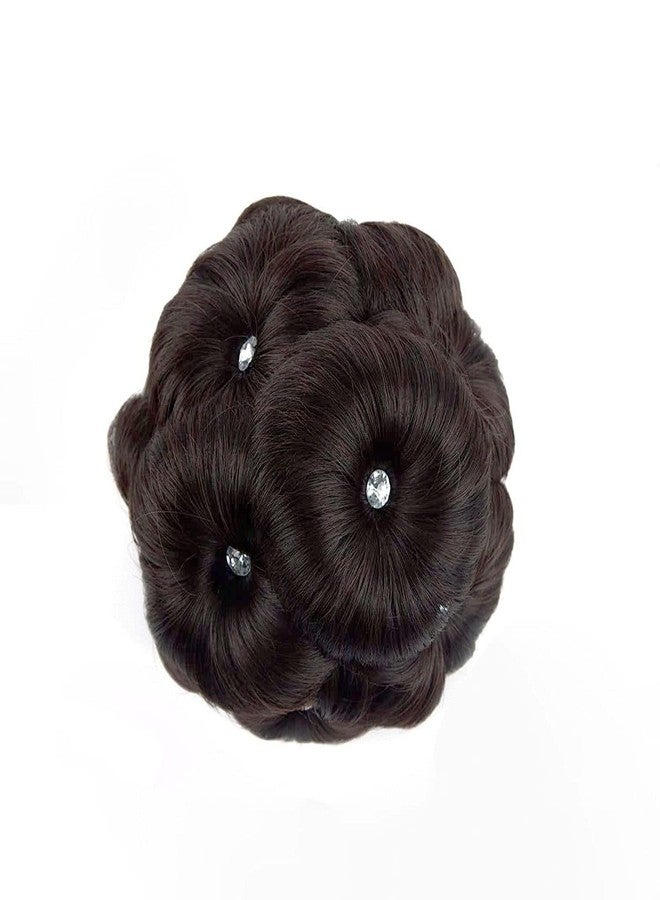 AUTOWRAP Clip in Hair Bun for Women Black Chignon with Rhinestone Synthetic Tress Claw In Ponytail Hair Extension Updo Hairpiece (Black Chignon with Rhinestone) - Image 2