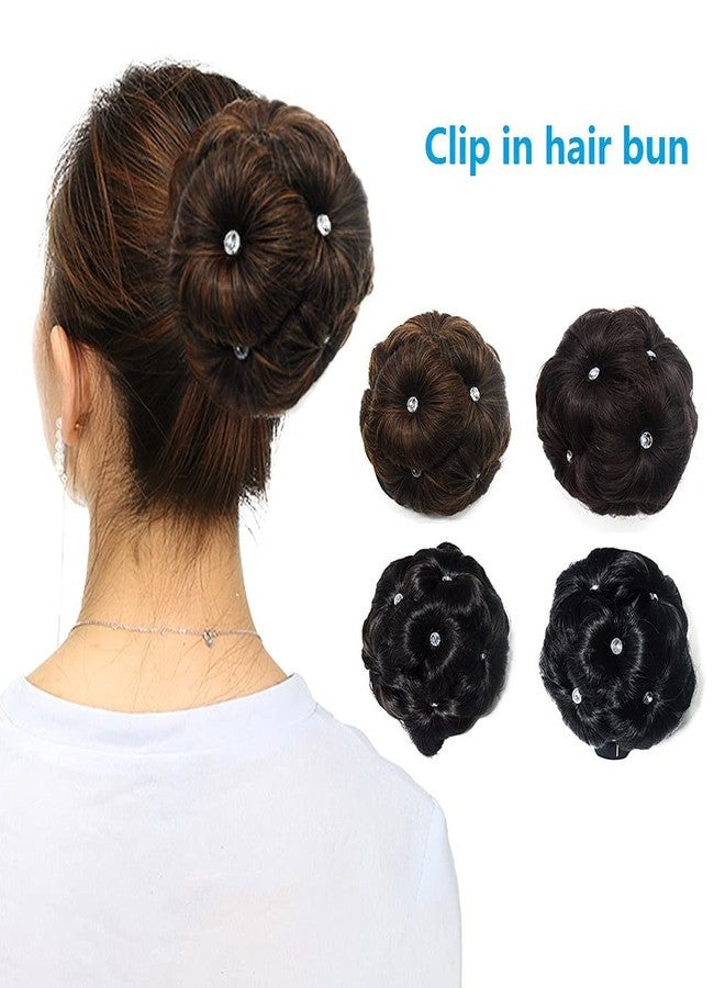 AUTOWRAP Clip in Hair Bun for Women Black Chignon with Rhinestone Synthetic Tress Claw In Ponytail Hair Extension Updo Hairpiece (Black Chignon with Rhinestone) - Image 3