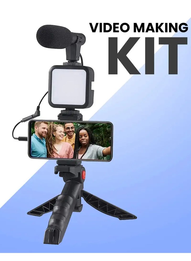 Video Making Kit | RGB Smartphone Vlogging Kit Tripod with Adjustable LED Light & Wireless Microphone - Image 1