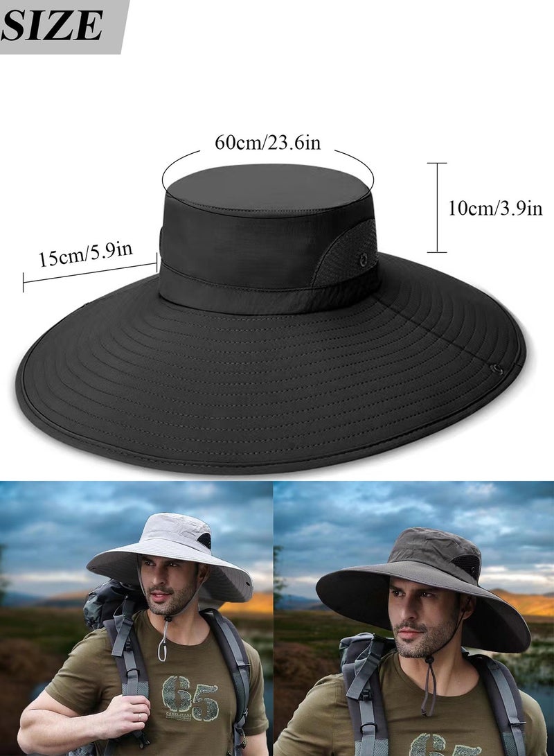 Qiccijoo Qiccijoo Sun Hats for Men,Super Wide Brim Sun Hats,Outdoor Bucket Hat, Quick Dry Packable Boonie Hat for Fishing Hiking Garden Lawn Work Camping Outdoor Travel-Black - Image 2