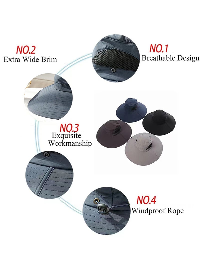 Qiccijoo Qiccijoo Sun Hats for Men,Super Wide Brim Sun Hats,Outdoor Bucket Hat, Quick Dry Packable Boonie Hat for Fishing Hiking Garden Lawn Work Camping Outdoor Travel-Black - Image 3