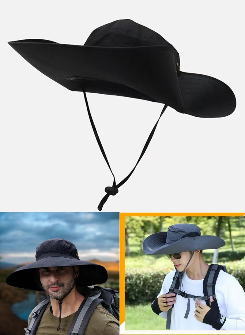 Qiccijoo Qiccijoo Sun Hats for Men,Super Wide Brim Sun Hats,Outdoor Bucket Hat, Quick Dry Packable Boonie Hat for Fishing Hiking Garden Lawn Work Camping Outdoor Travel-Black - Image 4
