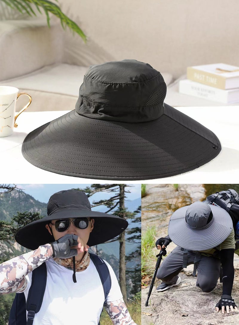 Qiccijoo Qiccijoo Sun Hats for Men,Super Wide Brim Sun Hats,Outdoor Bucket Hat, Quick Dry Packable Boonie Hat for Fishing Hiking Garden Lawn Work Camping Outdoor Travel-Black - Image 5