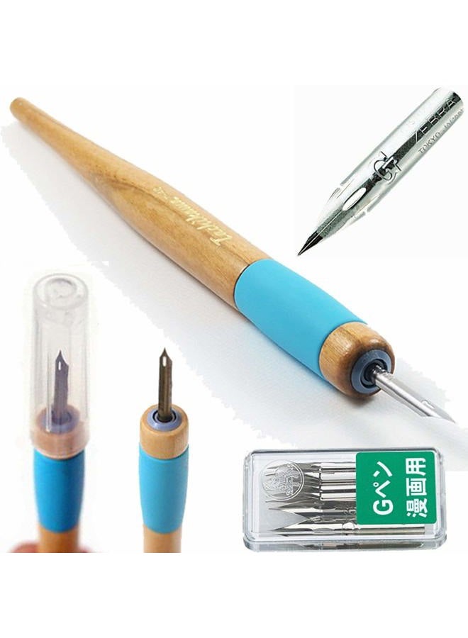Zebra Technologies Tachikawa + Zebra Comic G Model Chrome Pen Nib Holder (PG-6C-C-K, T-40)- 10 Nibs - Image 1