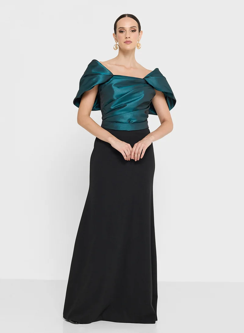 نمشي x Off Shoulder Contrast Toned Dress