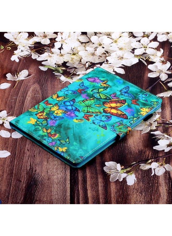 Lenovo Tab P12 2023 TB370FU Coloured Drawing Stitching Smart Leather Tablet Case Green Butterfly