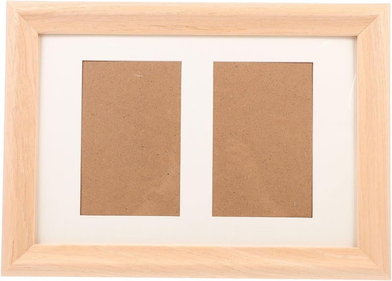 Double Slot Solid Wood Photo Frame with Mat Board, Thickened Natural Wood Picture Holder for Wall Hanging and Desktop Display, Home Décor Frame for 50th - Image 1