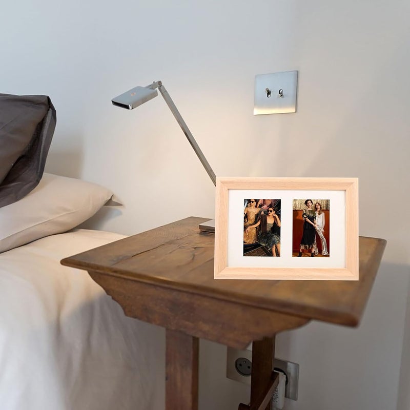 Double Slot Solid Wood Photo Frame with Mat Board, Thickened Natural Wood Picture Holder for Wall Hanging and Desktop Display, Home Décor Frame for 50th - Image 4