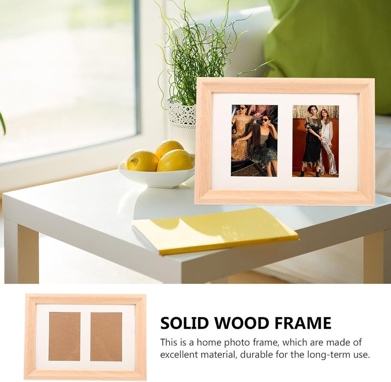 Double Slot Solid Wood Photo Frame with Mat Board, Thickened Natural Wood Picture Holder for Wall Hanging and Desktop Display, Home Décor Frame for 50th - Image 3
