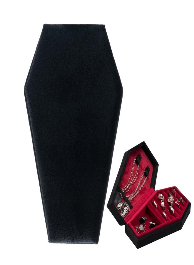Giftop Velvet Coffin Jewelry Travel Case Holder for Gothic Wedding Ceremony Jewelry Organizer Decoration (Black and Red) - Image 1