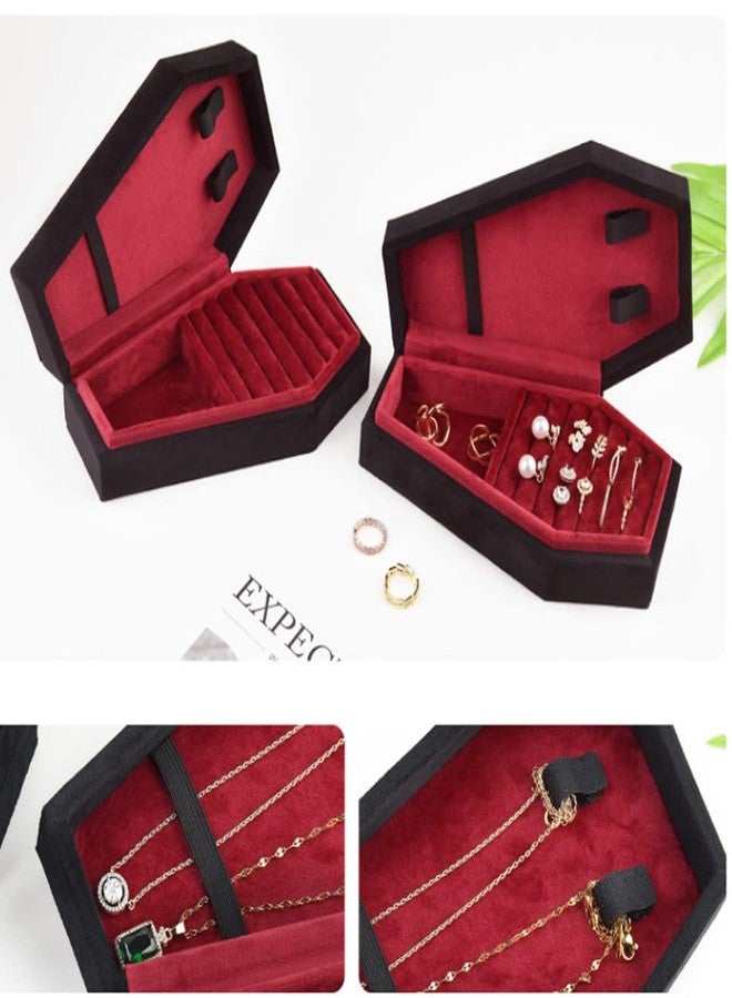 Giftop Velvet Coffin Jewelry Travel Case Holder for Gothic Wedding Ceremony Jewelry Organizer Decoration (Black and Red) - Image 3
