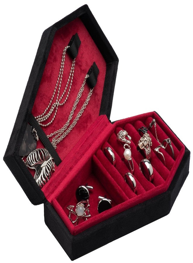 Giftop Velvet Coffin Jewelry Travel Case Holder for Gothic Wedding Ceremony Jewelry Organizer Decoration (Black and Red) - Image 5