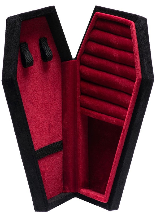 Giftop Velvet Coffin Jewelry Travel Case Holder for Gothic Wedding Ceremony Jewelry Organizer Decoration (Black and Red) - Image 2
