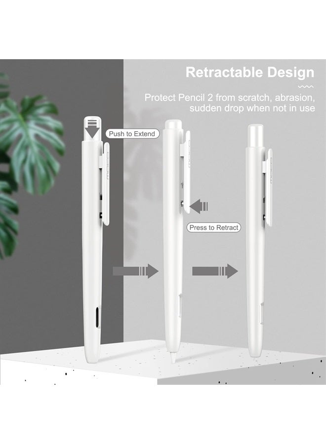 MoKo Holder Sleeve Compatible with Apple Pencil 2nd Generation, Retractable PC Pen Sleeve with Sturdy Clip for iPad Air 5th/4th Gen, iPad Pro 11/Pro 12.9 2021/2020, iPad Mini 6 2021, White - Image 3
