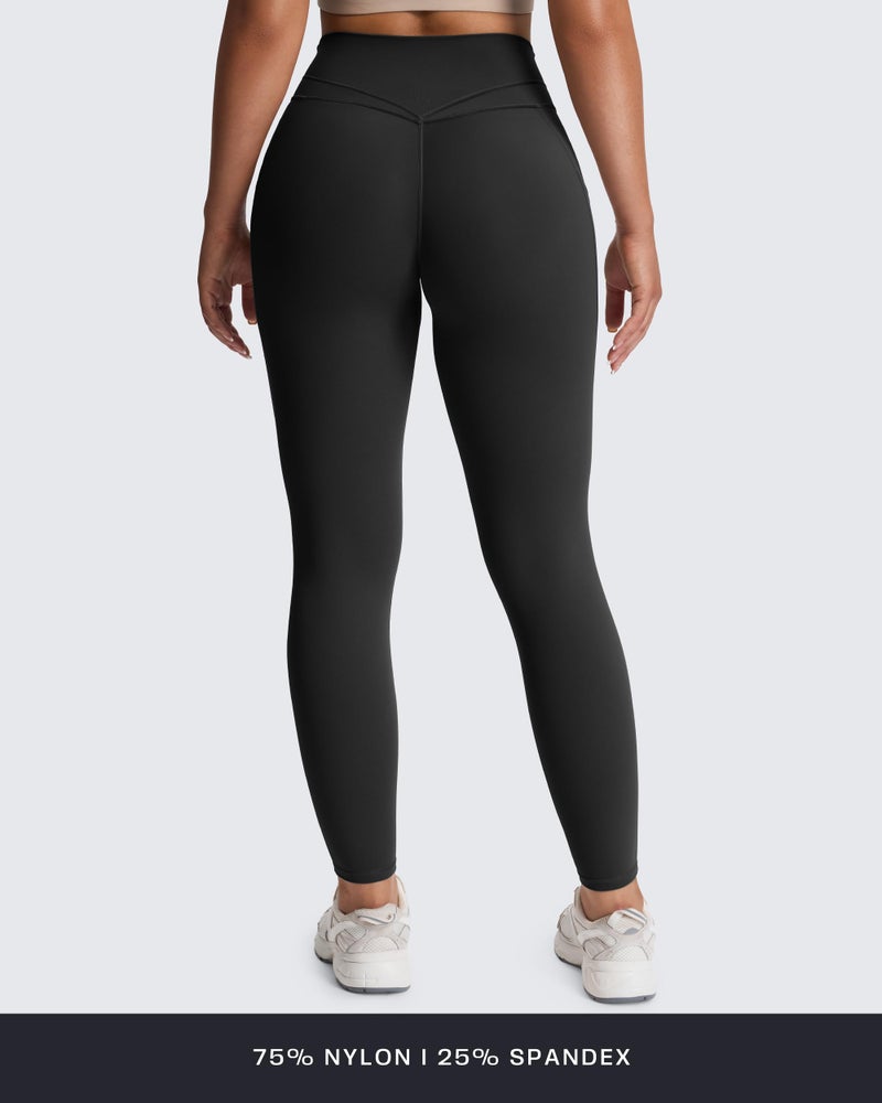 Aoxjox Trinity High Waisted Yoga Pants with Pockets for Women Tummy Control Cross-Waist Buttery Soft Workout Leggings 26" (Black V-Waist, Medium) - Image 4