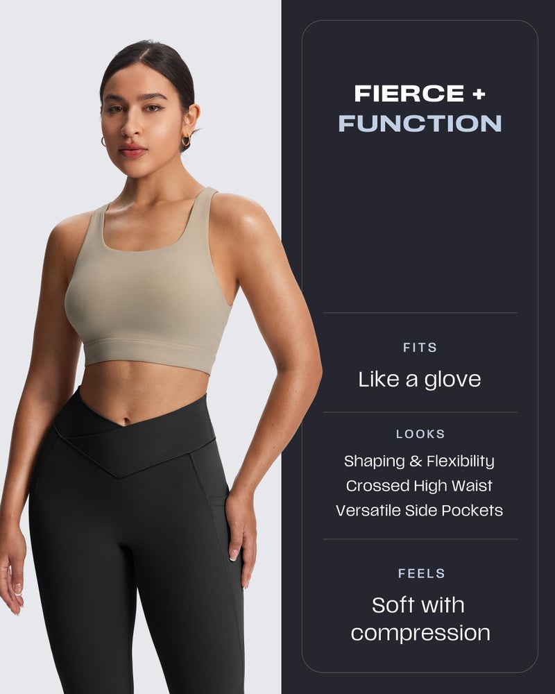 Aoxjox Trinity High Waisted Yoga Pants with Pockets for Women Tummy Control Cross-Waist Buttery Soft Workout Leggings 26" (Black V-Waist, Medium) - Image 3