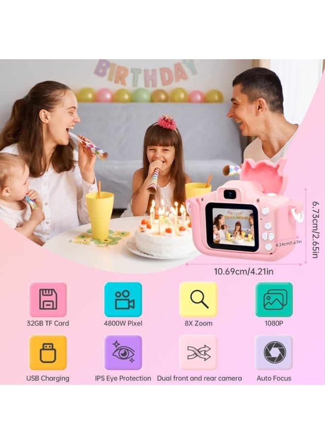 Paka Rabbit Kids Camera, Portable Digital Camera with Video, with 32G SD Card and USB Reader,Digital Camera for Toddlers ,for Boys and Girls Aged 3-12, Birthday Gift for Kids (Pink-Unicorn) - Image 2