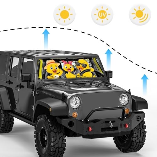 DaisyInner Windshield Sun Shade Compatible with Jeep Jk Jku Jl Jlu 1997-2023 and Compatible with Gladiator Jt 2020-2023 Foldable Windshield Sunvisor Blocks UV Rays (Duck, 16.5" x 52.5") - Image 5